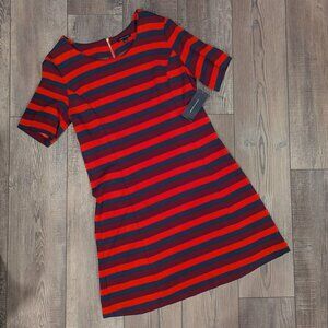 NWT Tommy Hilfiger Women's Short Sleeve Knee Length Shift Work Dress in Strips L